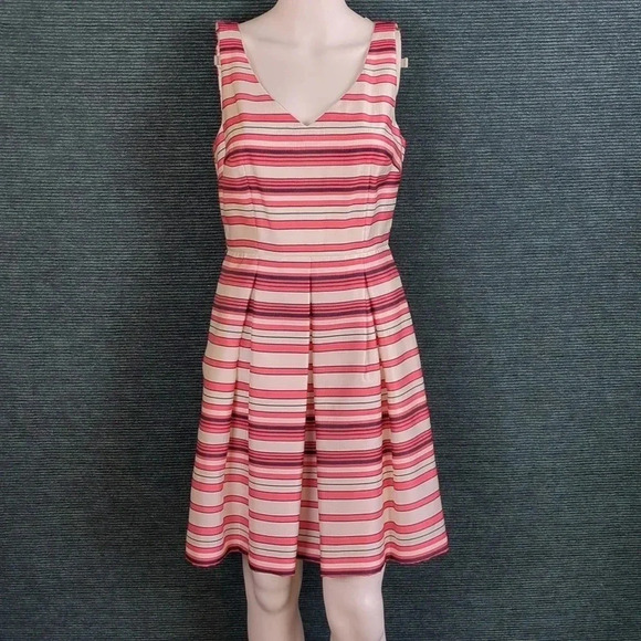 Ann Taylor Striped Pleated Fit & Flare Dress NWT - Picture 1 of 11